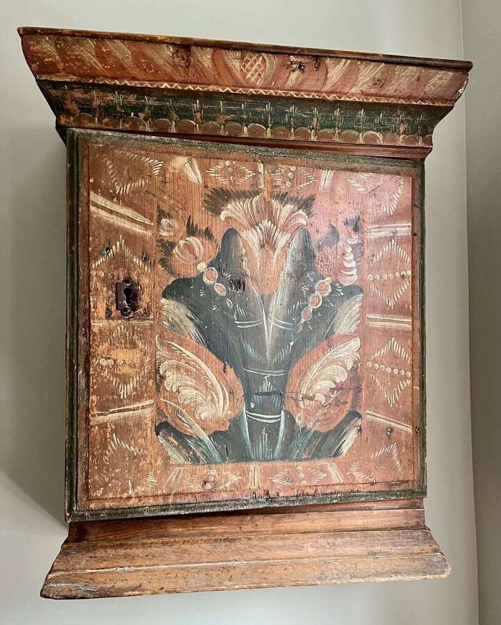 Antique Swedish folk art painted spoon cupboard