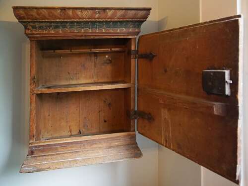 Antique Swedish folk art painted spoon cupboard