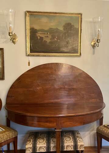 Antique French Demi-lune cherrywood oval table