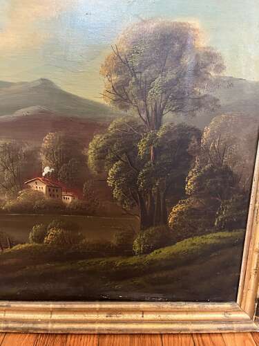 19th Century Hudson River School Landscape Painting – Lake Scene with Sailboats
