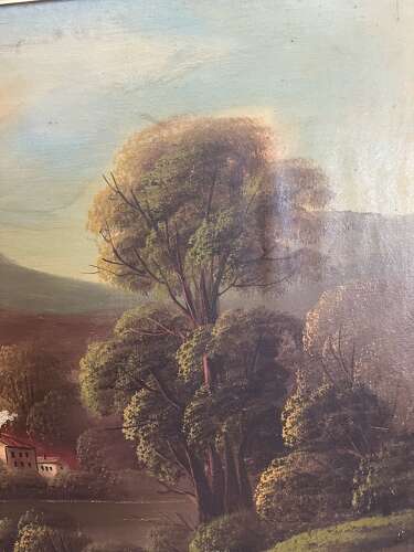 19th Century Hudson River School Landscape Painting – Lake Scene with Sailboats