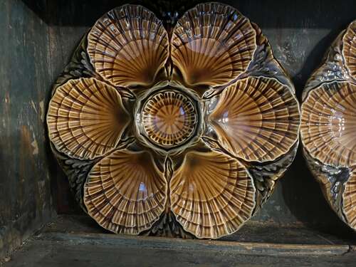 Antique French majolica oyster plates