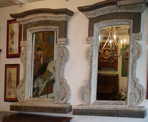 Pair of zinc and wood Paris bistro mirrors circa 1920