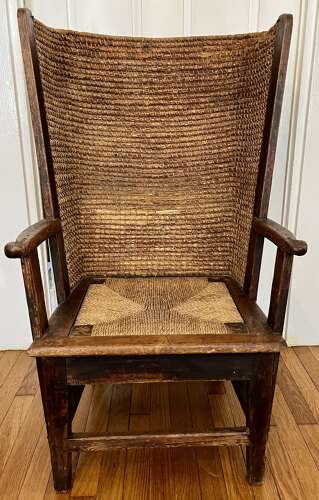 Pair of Antique Scottish Orkney Chairs –Hand-Woven Straw Backs, 19th Century