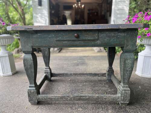 Antique Swedish Country Work Table in Original Blue Paint, 19th Century