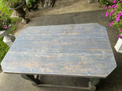 Antique Swedish Country Work Table in Original Blue Paint, 19th Century