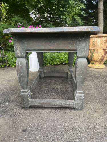 Antique Swedish Country Work Table in Original Blue Paint, 19th Century