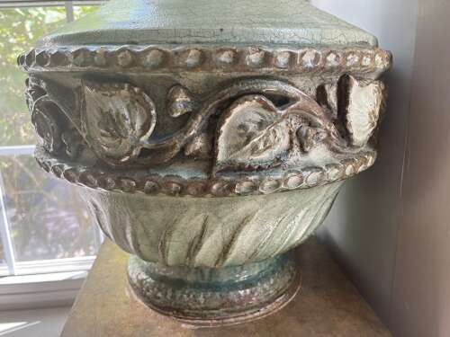Pair of Neoclassical French flame urns on base