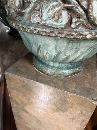 Pair of Neoclassical French flame urns on base