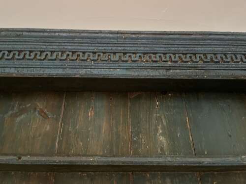 English pine plate rack in original blue paint