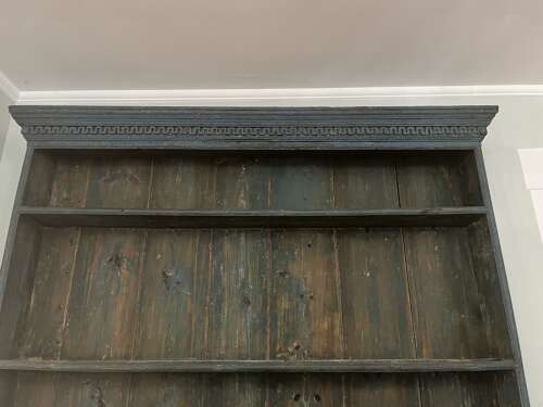 English pine plate rack in original blue paint
