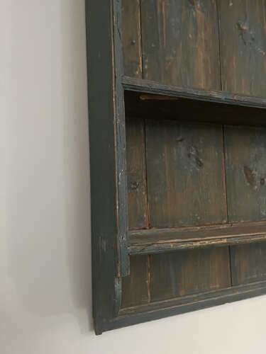 English pine plate rack in original blue paint