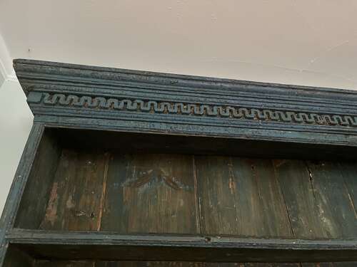 English pine plate rack in original blue paint