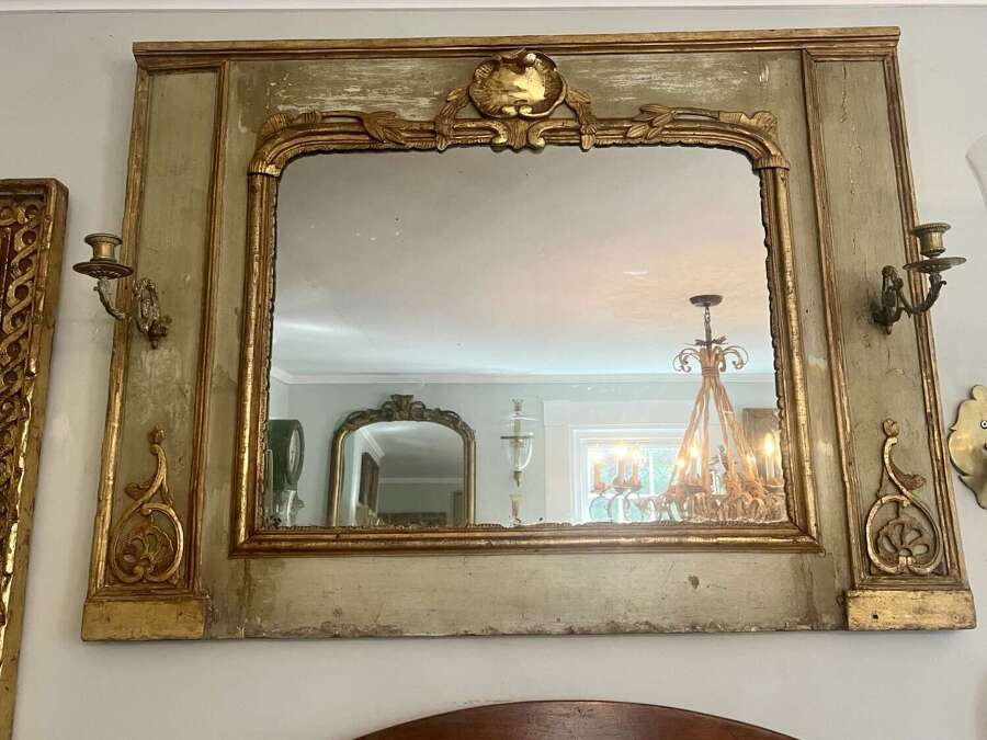 19th Century French Trumeau Mirror with Gilt Carvings and Sconces