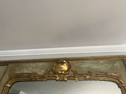 19th Century French Trumeau Mirror with Gilt Carvings and Sconces
