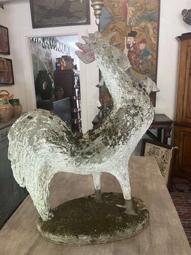 French cast stone rooster statue, early 20th century.