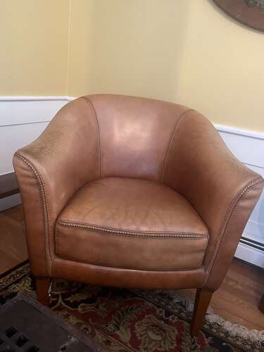 Set of French leather Deco chairs and love seat circa 1940