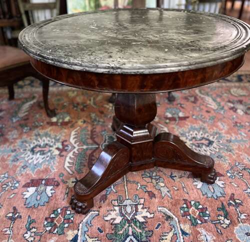 French Empire Style Mahogany Pedestal Table with Marble Top circa 1850