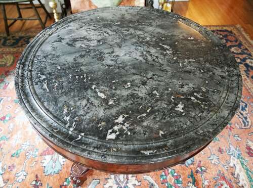 French Empire Style Mahogany Pedestal Table with Marble Top circa 1850