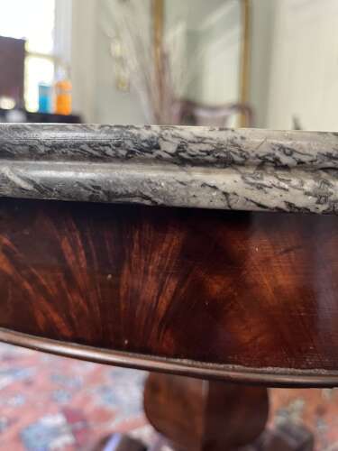 French Empire Style Mahogany Pedestal Table with Marble Top circa 1850