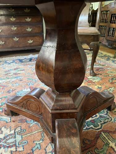 French Empire Style Mahogany Pedestal Table with Marble Top circa 1850