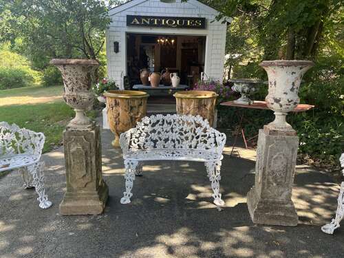 Pair of French cast iron white painted urns on base circa 1860