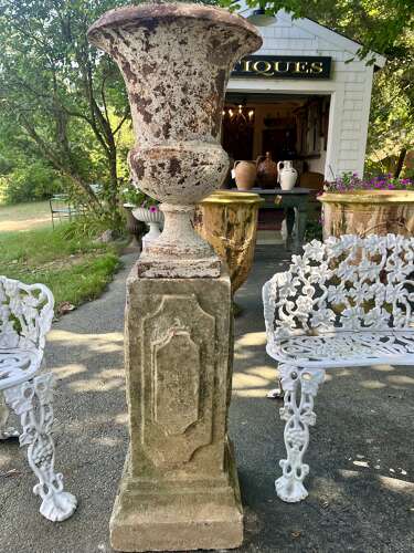 Pair of French cast iron white painted urns on base circa 1860