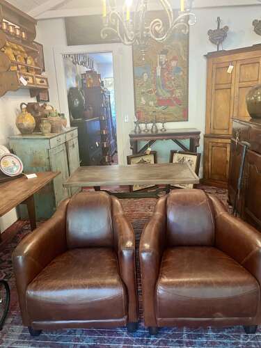 Pair of French leather club chairs circa 1940