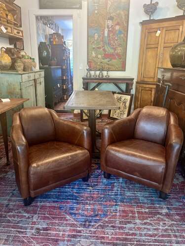 Pair of French leather club chairs circa 1940