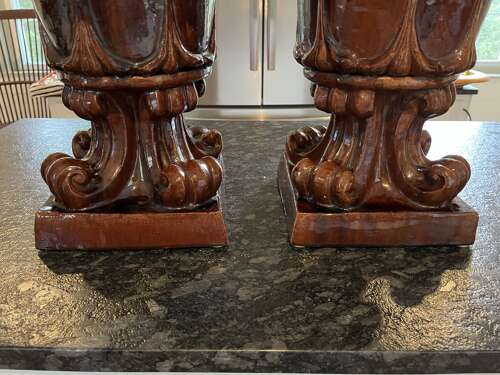 Pair of French glazed Terracotta Urns Circa late 19th – early 20th century