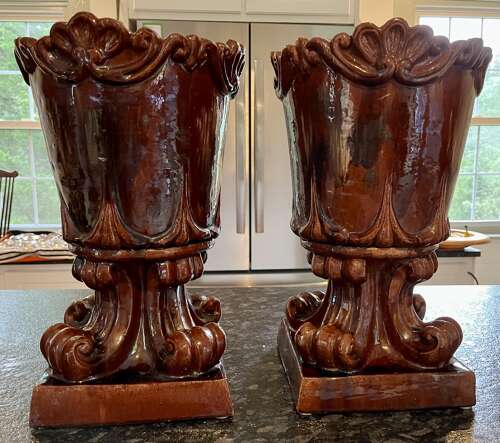 Pair of French glazed Terracotta Urns Circa late 19th – early 20th century