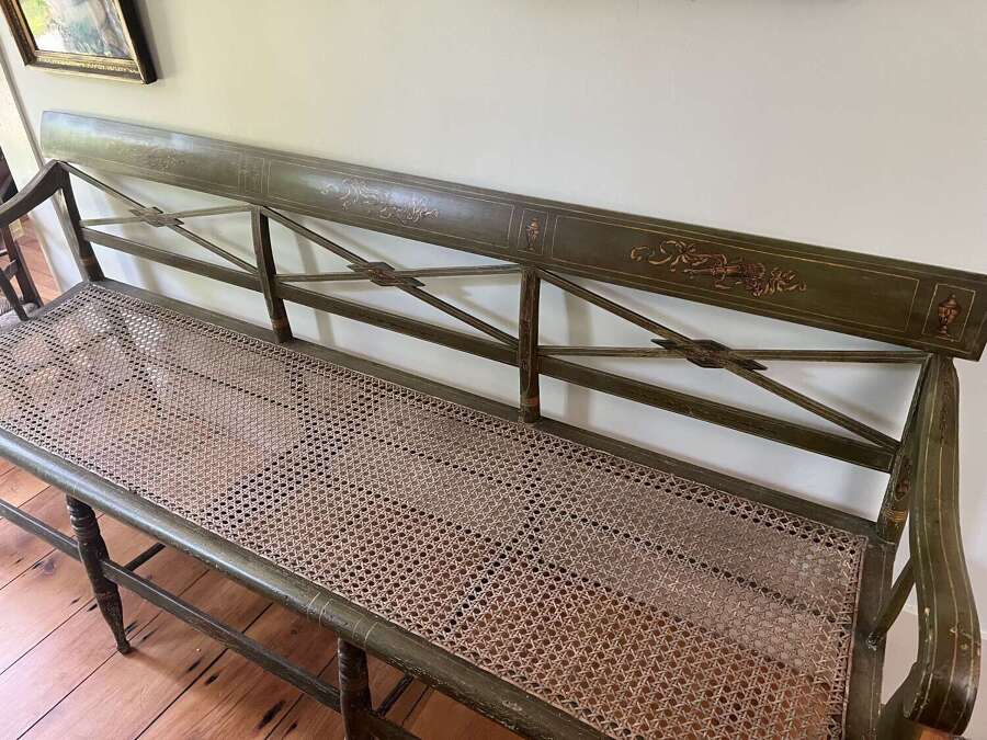 Antique hand-painted Federal style settee with cane Seat