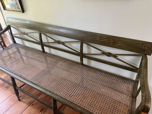 Antique hand-painted Federal style settee with cane Seat