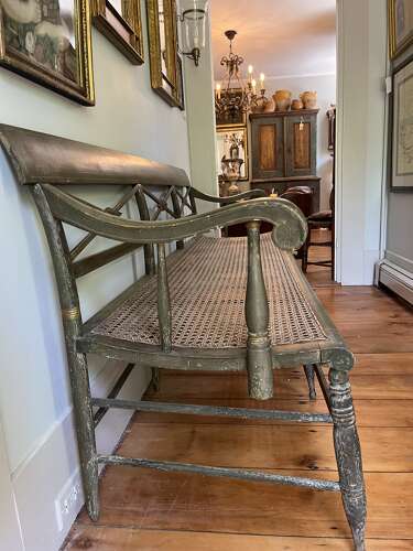 Antique hand-painted Federal style settee with cane Seat