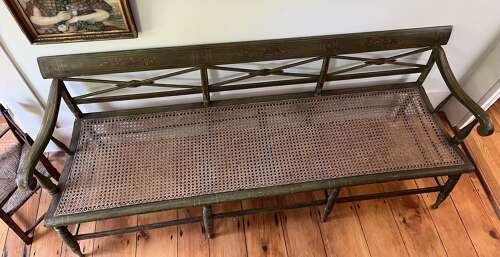Antique hand-painted Federal style settee with cane Seat