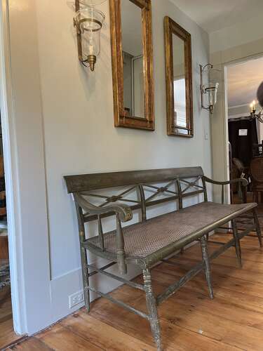 Antique hand-painted Federal style settee with cane Seat