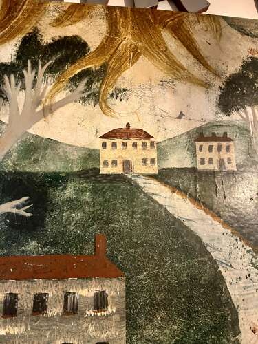 Kevin Paulsen Painting, monkey feeding breadfruit to crow