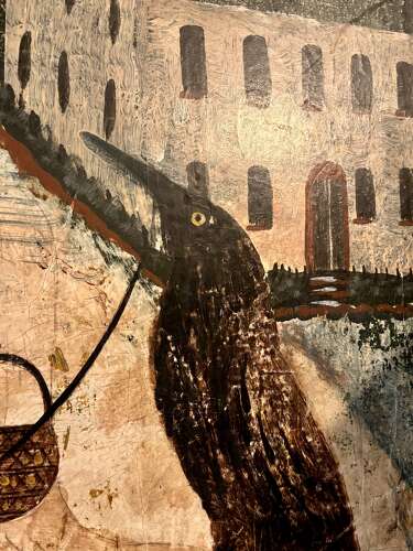 Kevin Paulsen Painting, monkey feeding breadfruit to crow
