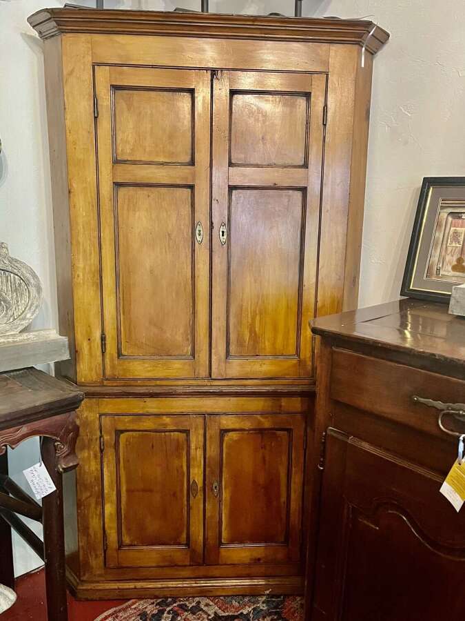 English pine standing corner cupboard, mid 19th century
