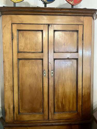 English pine standing corner cupboard, mid 19th century