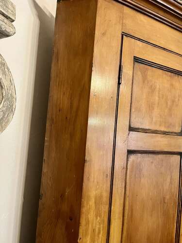 English pine standing corner cupboard, mid 19th century