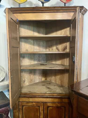 English pine standing corner cupboard, mid 19th century