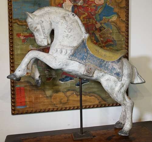 Chinese Tang style cast iron carousel horse on stand