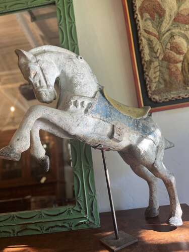 Chinese Tang style cast iron carousel horse on stand