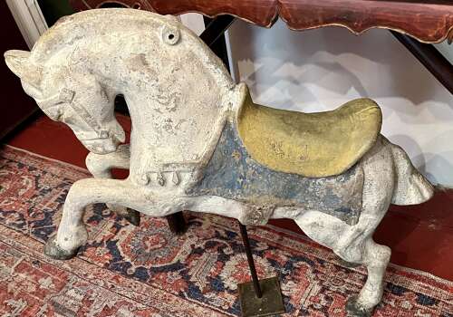 Chinese Tang style cast iron carousel horse on stand