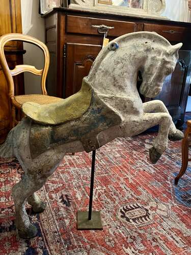 Chinese Tang style cast iron carousel horse on stand