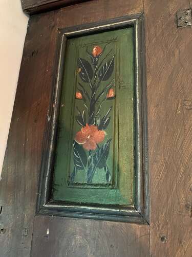 Norwiegan hanging corner cupboard, traces of original paint, circa 1820