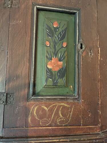 Norwiegan hanging corner cupboard, traces of original paint, circa 1820