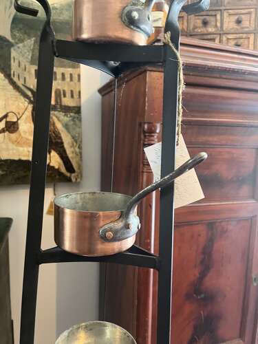 Antique Copper Pot Rack with Hanging Pans – French Country Style