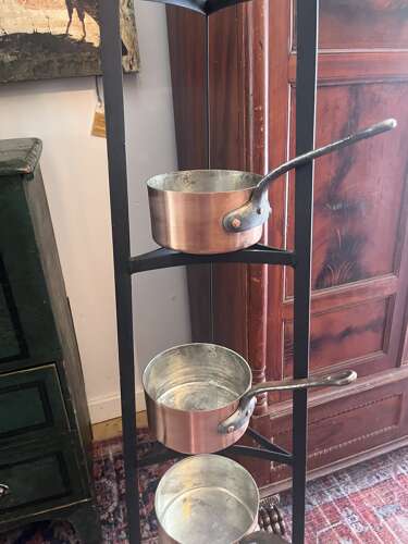 Antique Copper Pot Rack with Hanging Pans – French Country Style